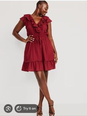Old Navy Waist-Defined Ruffle-Trim Mini Dress, Size L